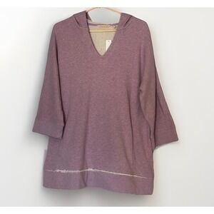 Soft Surroundings Tunic Hoodie Women M Purple Raw Edge Boho Lounge Cozy Oversize